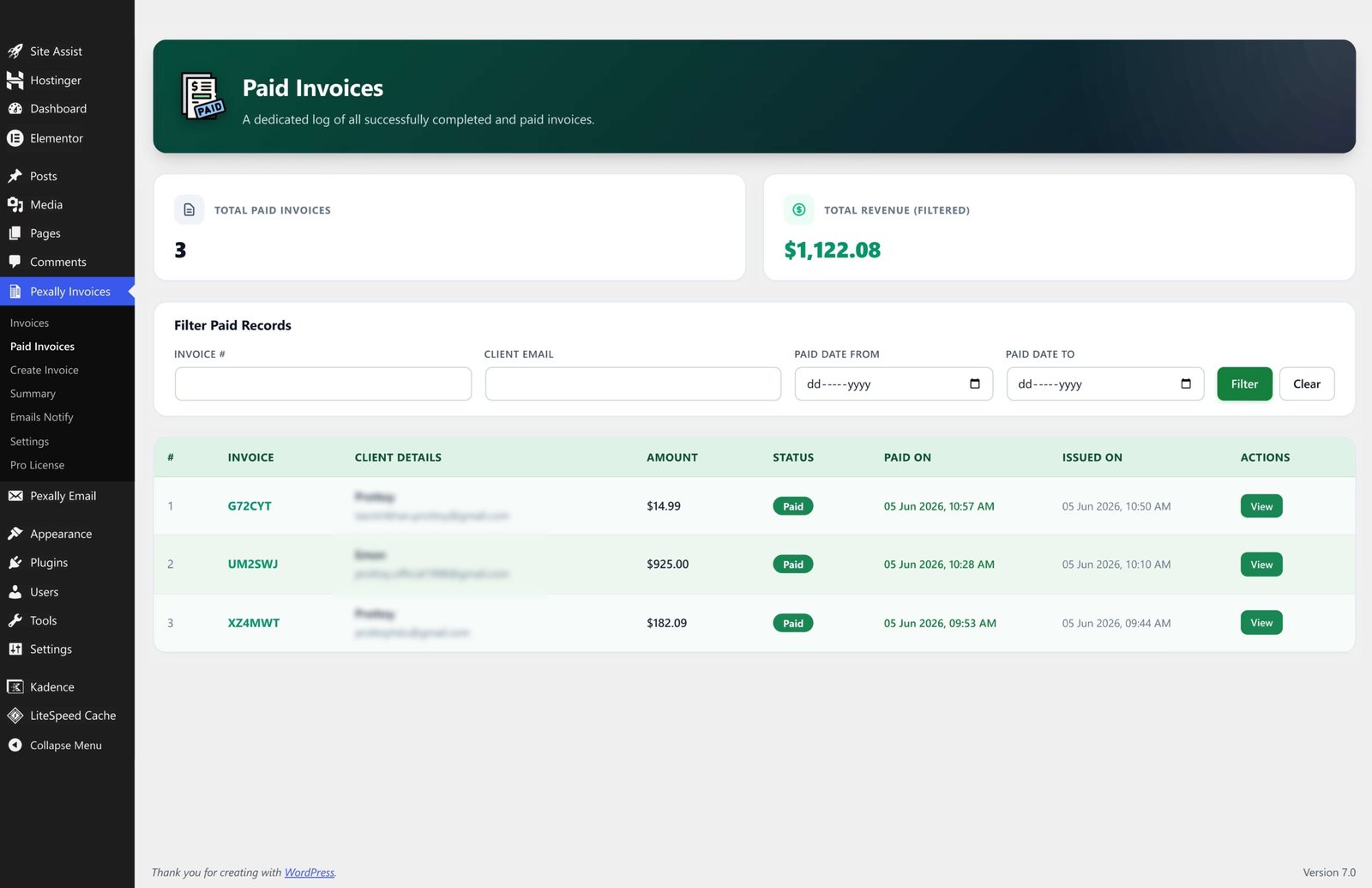 Paid Invoices Ledger