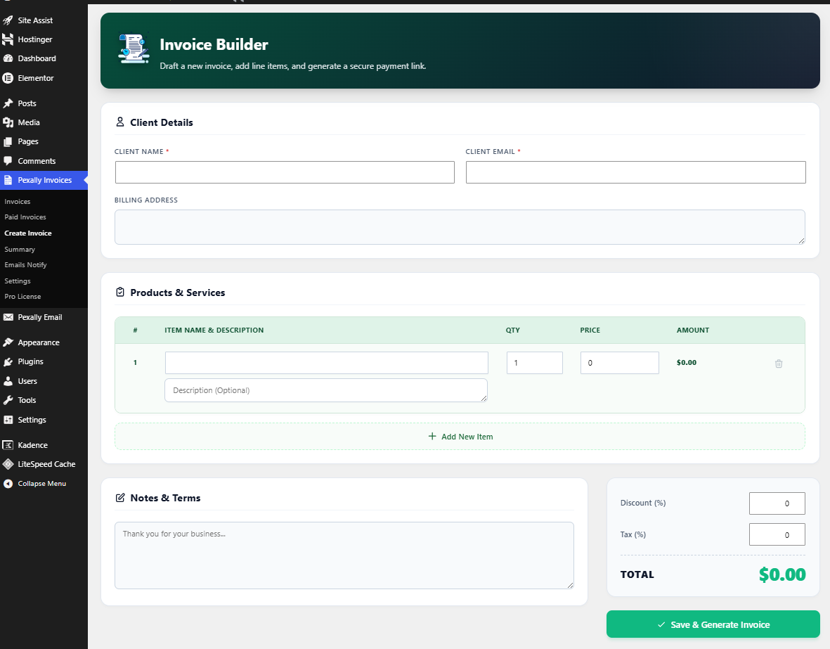Create Invoice Builder